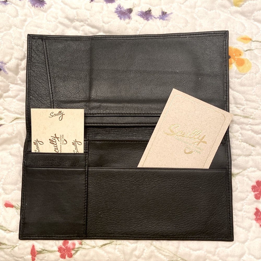 NWT Scully Secretary Billfold Wallet Genuine Leather Black Soft 9” x 4 1/2”
